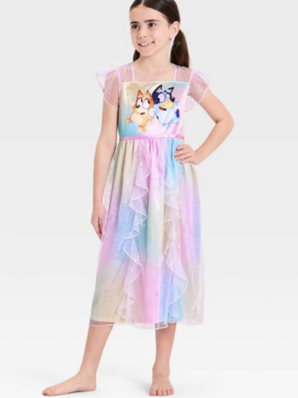 Girls' Pastel Rainbow fantasy gown Pajamas with Bluey Print M (8)